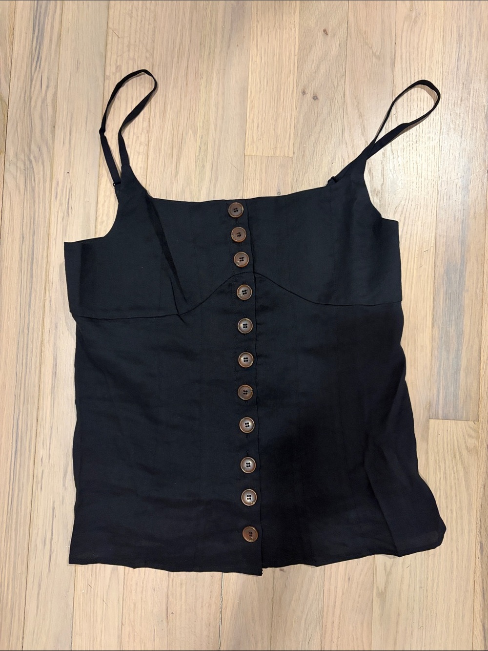 New La Ligne Black Alba top Button-Front Spaghetti Strap Tank Top
